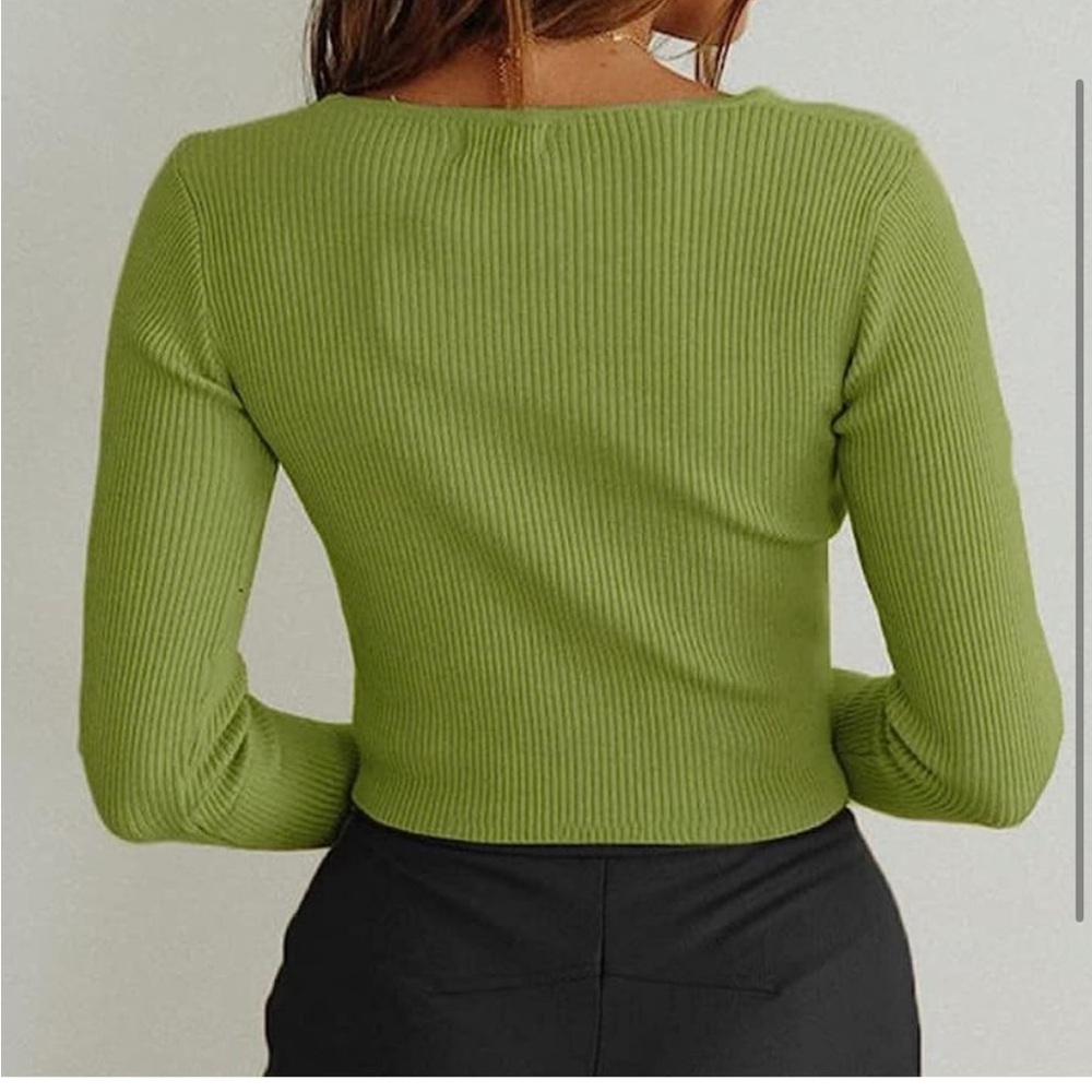 Green Ribbed Cutout Top - Picture 2 of 3